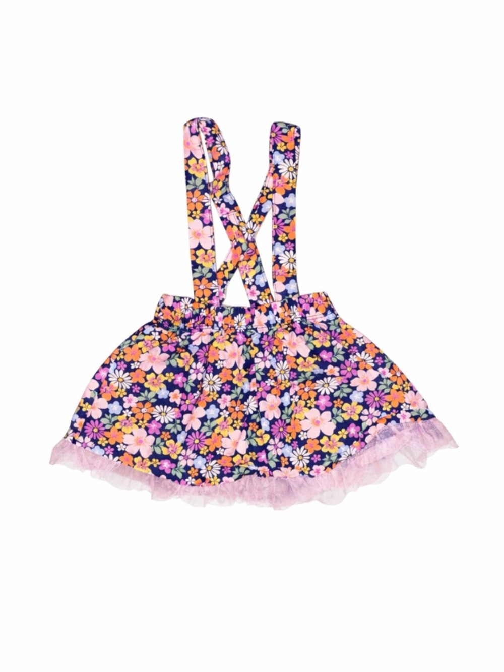 Disney Baby Floral Suspender Skirt Dress 12M Toddler Girl Pink Tulle Trim Cute